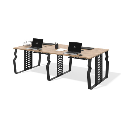 Бенч система на опорах из листа на 4 места (дуб канзас, черный муар, без центрального экрана, 1200x600)