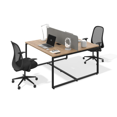 Бенч система на 2 рабочих места О-образное подстолье (дуб канзас, 2000x800, черный муар, 40x40)