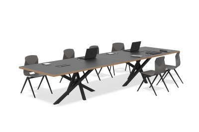 Стол в переговорную 4400х750х1200 (черный графит (кромка дуб канзас), черный муар)