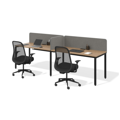 Бенч система на 2 места в один ряд П-образное подстолье (1200x600, дуб канзас, черный муар, 50x25)