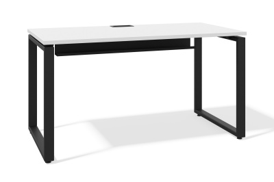 Стол офисный модульный О-образное подстолье (белый премиум, черный муар, 60x30, С лючком и с креплениями, 2000x800)