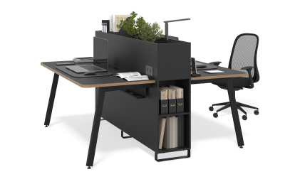 Бенч система с кашпо на 2 места (черный графит (кромка дуб канзас), Корпус А: черный графит, черный муар, 1100x700)