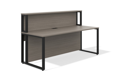 Ресепшен Лебер со вставками (файнлайн средне-серый, черный муар)