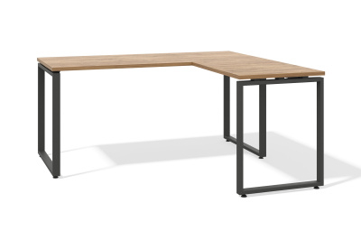 Угловой офисный стол О-образное подстолье (1,5мм) (Без лючка и без креплений, дуб канзас, серый муар, 1600x700, 600x600, 50x25)