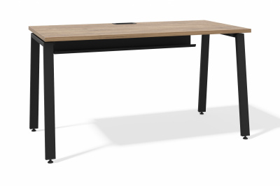 Стол офисный модульный Л-образное подстолье (1000x600, дуб канзас, черный муар, 50x25, С лючком и с креплениями)