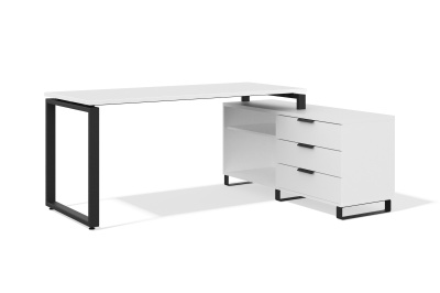 Стол офисный модульный с тумбой О-образное подстолье (белый премиум, черный муар, Без лючка и с креплениями, 1400x700, 50x25)