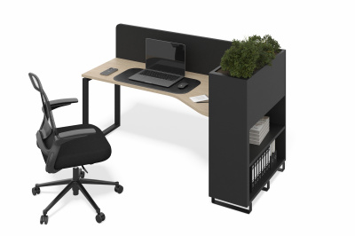 Стол офисный с кашпо (шпон натуральный дуб, Фасад: натуральный шпон (дуб), черный муар, Кашпо без ящиков, Левая)