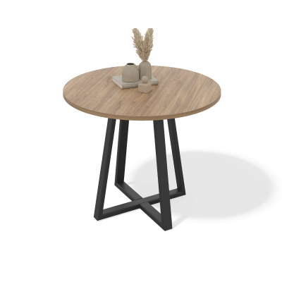 Стол обеденный на металлокаркасе на четырёх ножках Рим (профиль 60х30мм) (дуб канзас, черный муар, 1200, 16)