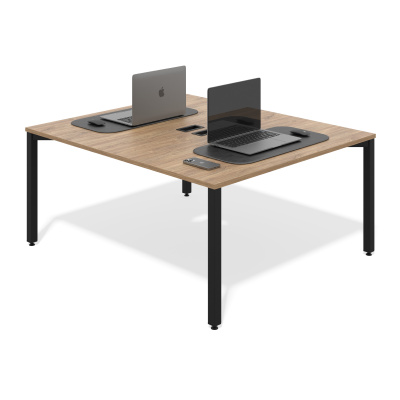 Бенч-система Паук на 2 рабочих места (дуб канзас, черный муар, 1800x800, без центрального экрана)