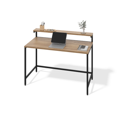 Стол прямой с полкой (дуб канзас, черный муар)