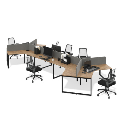 Бенч-система Лепестки 8 мест О-образное подстолье (дуб канзас, черный муар, 5290x2360x1095, 50x25)