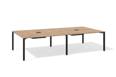 Бенч-система Паук на 4 рабочих места (дуб канзас, черный муар, 1600x700, без центрального экрана)