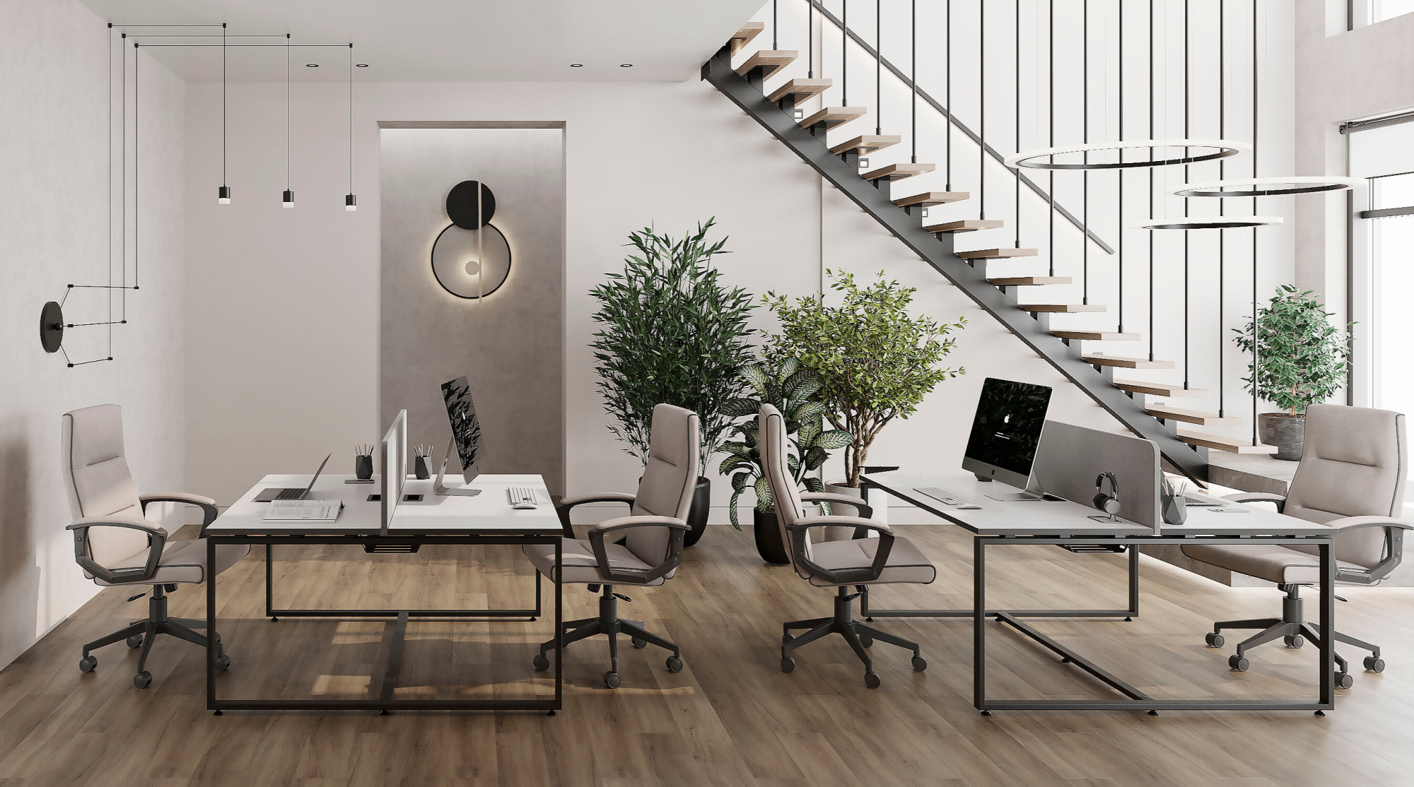 Бенч система на 2 рабочих места О-образное подстолье