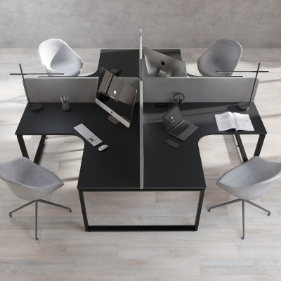 Бенч-система угловая модульная на 4 рабочих места с О-образным каркасом